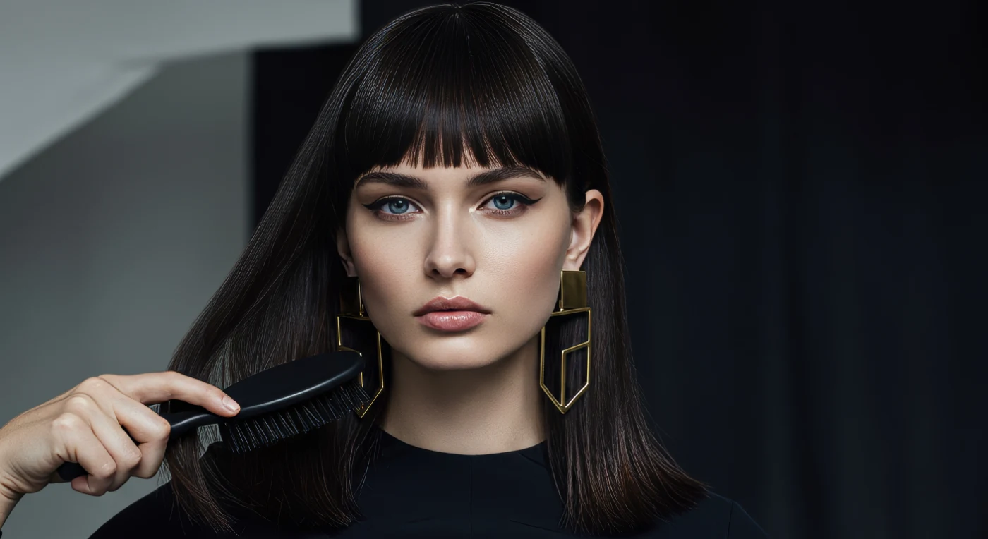 beautiful brunette blue eyes bangs