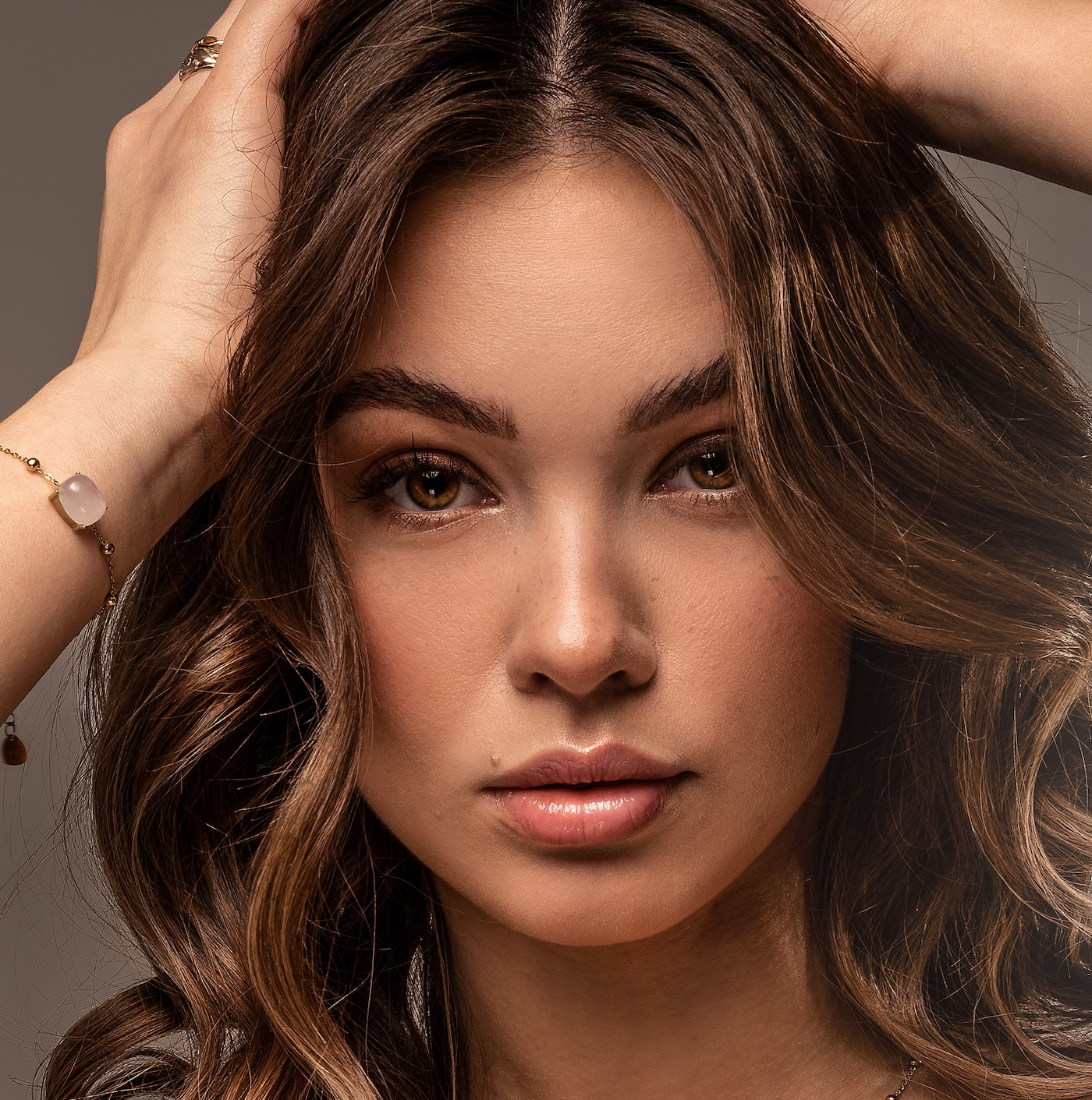 beautiful young woman with strong features